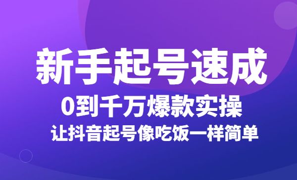 新手起号必备速成班课程：0到千万爆款实操，让抖音起号像吃饭一样简单采金-游戏-网盘-资源采金cai.gold