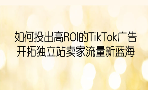 《如何投出高ROI·TikTok广告》开拓独立站卖家流量新蓝海采金-财源-网创-创业项目-兼职-赚钱-个人创业-中创网-福缘网-冒泡网采金cai.gold