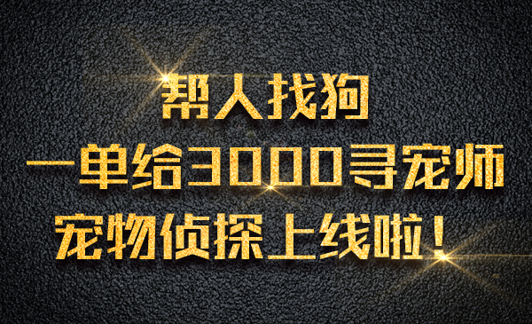 帮人找狗一单给3000，寻宠师 宠物侦探上线啦！采金-财源-网创-创业项目-兼职-赚钱-个人创业-中创网-福缘网-冒泡网采金cai.gold