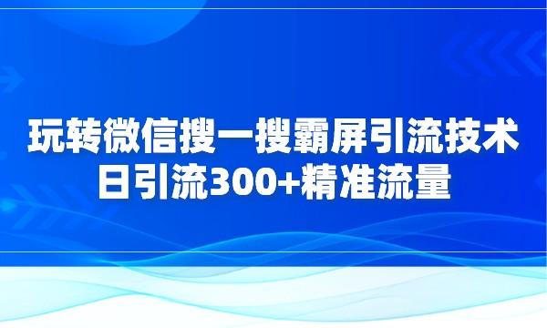 玩转微信搜一搜霸屏引流技术日引流300+精准流量采金-游戏-网盘-资源采金cai.gold