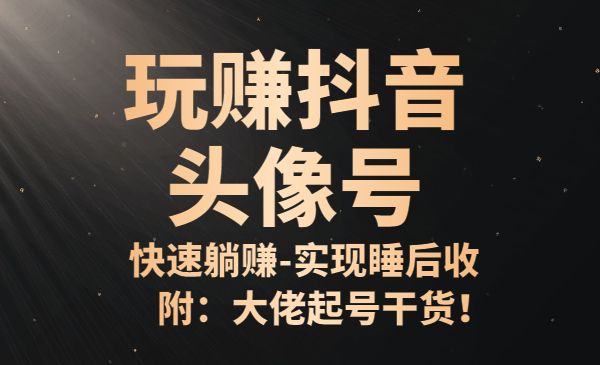 从0到1玩赚抖音头像号：快速躺赚-实现睡后收！附：大佬起号干货采金-财源-网创-创业项目-兼职-赚钱-个人创业-中创网-福缘网-冒泡网采金cai.gold