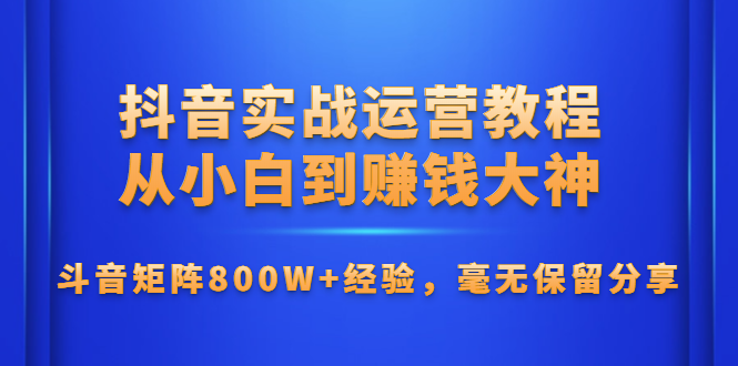 某音实战运营教程：从小白到赚钱大神，斗音矩阵800W+经验采金-游戏-网盘-资源采金cai.gold