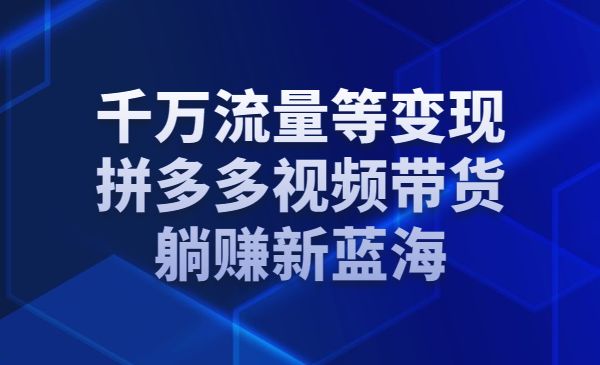 千万流量等变现 拼多多视频带货 躺赚新蓝海采金-游戏-网盘-资源采金cai.gold