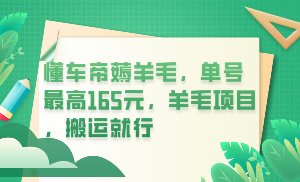 《懂车帝薅羊毛项目》单号最高165元，羊毛项目，搬运就行采金-游戏-网盘-资源采金cai.gold