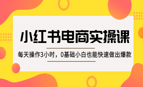 《小红书电商实操课》每天操作3小时，0基础小白也能快速做出爆款采金-财源-网创-创业项目-兼职-赚钱-个人创业-中创网-福缘网-冒泡网采金cai.gold