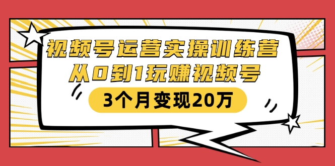 视频号运营实操训练营：从0到1玩赚视频号，3个月变现20万采金-游戏-网盘-资源采金cai.gold