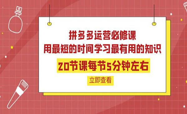 拼多多运营必修课：20节课每节5分钟左右，用最短的时间学习最有用的知识采金-财源-网创-创业项目-兼职-赚钱-个人创业-中创网-福缘网-冒泡网采金cai.gold