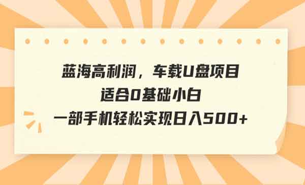 《车载U盘项目》适合0基础小白，一部手机轻松实现日入500+采金-游戏-网盘-资源采金cai.gold