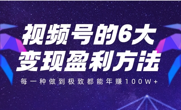 视频号的6大变现盈利方法，每一种做到极致都能年赚100W+采金-游戏-网盘-资源采金cai.gold