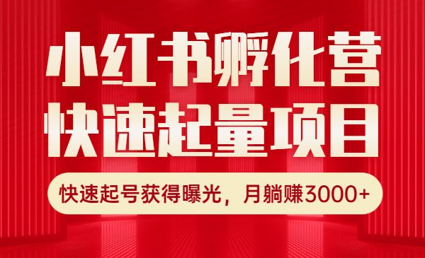 小红书孵化营快速起量项目：快速起号获得曝光，月躺赚3000+采金-财源-网创-创业项目-兼职-赚钱-个人创业-中创网-福缘网-冒泡网采金cai.gold