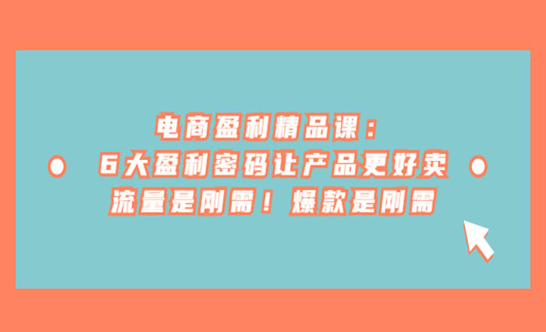 《电商盈利精品课》6大盈利 密码让产品更好卖，流量是刚需！爆款是刚需采金-游戏-网盘-资源采金cai.gold