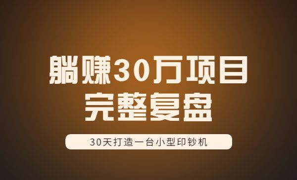 30天打造一台小型印钞机：躺赚30万的项目完整复盘采金-游戏-网盘-资源采金cai.gold