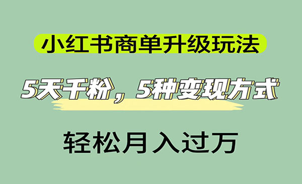 《小红书商单升级玩法》5天千粉，5种变现渠道，轻松月入1万+采金-游戏-网盘-资源采金cai.gold