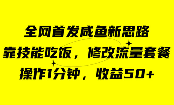 《咸鱼冷门修改流量套餐项目》靠“技能吃饭”操作1分钟，收益50+采金-财源-网创-创业项目-兼职-赚钱-个人创业-中创网-福缘网-冒泡网采金cai.gold