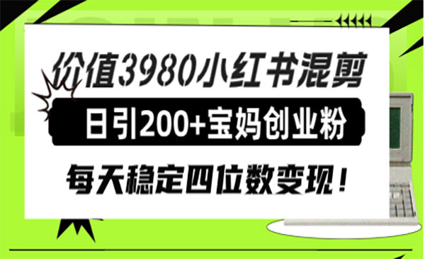 《小红书混剪日引200+宝妈创业粉》每天稳定四位数变现！采金-游戏-网盘-资源采金cai.gold