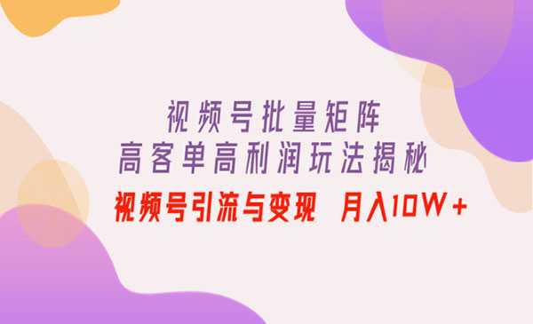 《视频号批量矩阵玩法》引流与变现 月入10W+采金-游戏-网盘-资源采金cai.gold