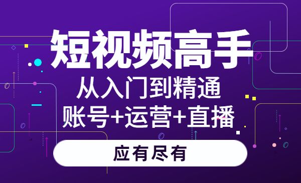 短视频高手实操课：从入门到精通，账号+运营+直播，应有尽有采金-财源-网创-创业项目-兼职-赚钱-个人创业-中创网-福缘网-冒泡网采金cai.gold