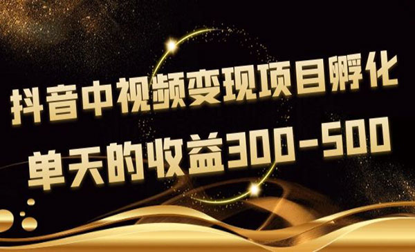 《抖音中视频变现项目孵化》单天的收益300-500 操作简单粗暴采金-财源-网创-创业项目-兼职-赚钱-个人创业-中创网-福缘网-冒泡网采金cai.gold