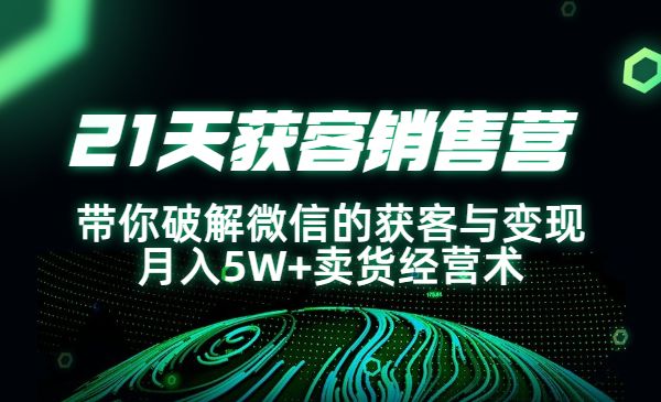 21天获客销售营，带你破解微信的获客与变现 月入5W+卖货经营术采金-游戏-网盘-资源采金cai.gold